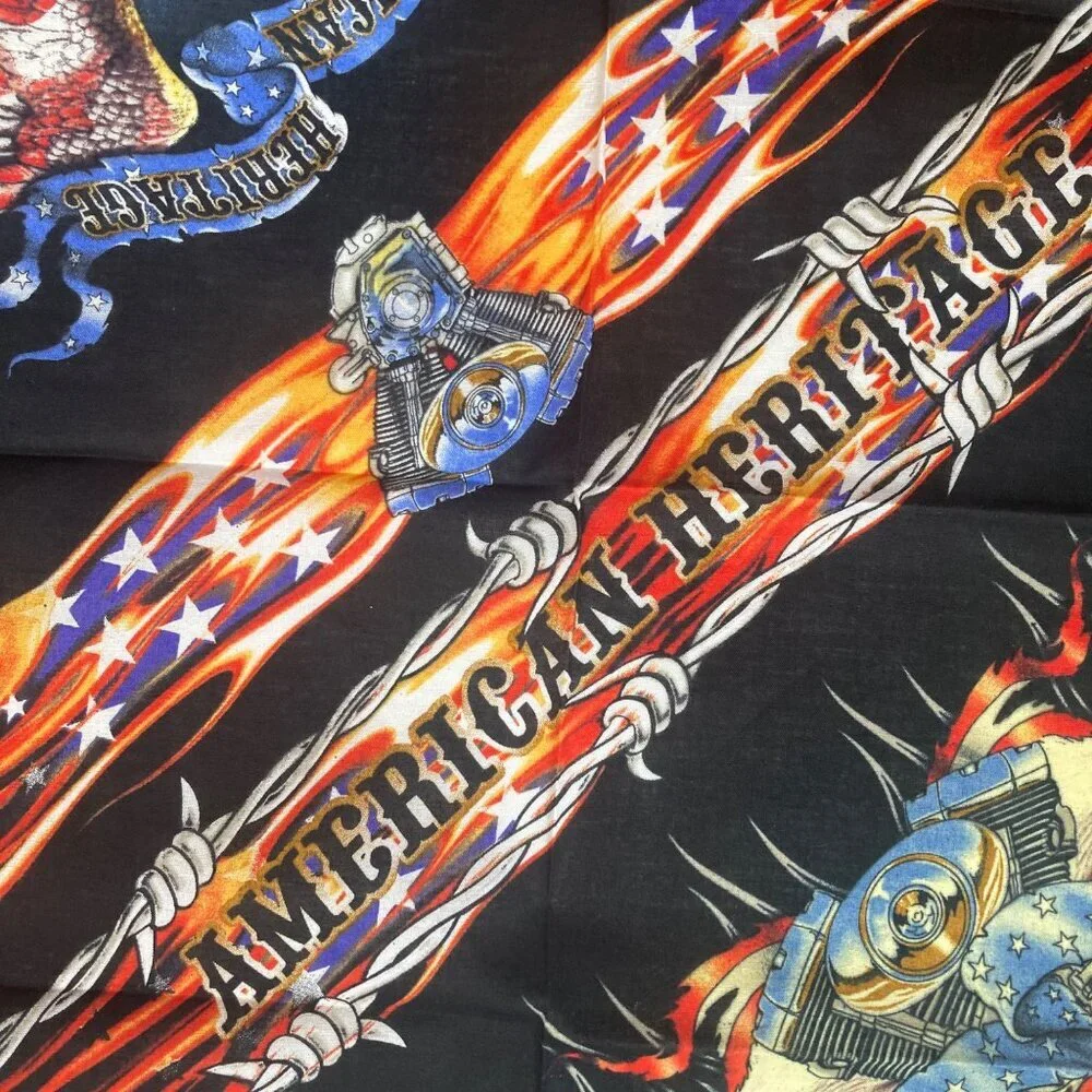 Vintage American Heritage Biker Bandana 2005 Good Sports Inc Black Cotton Eagle